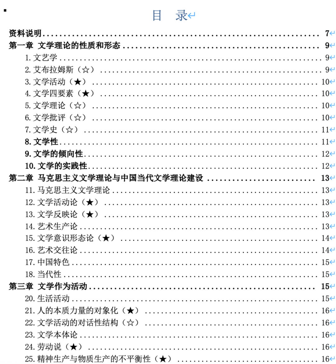 文学理论名词解释目录样张